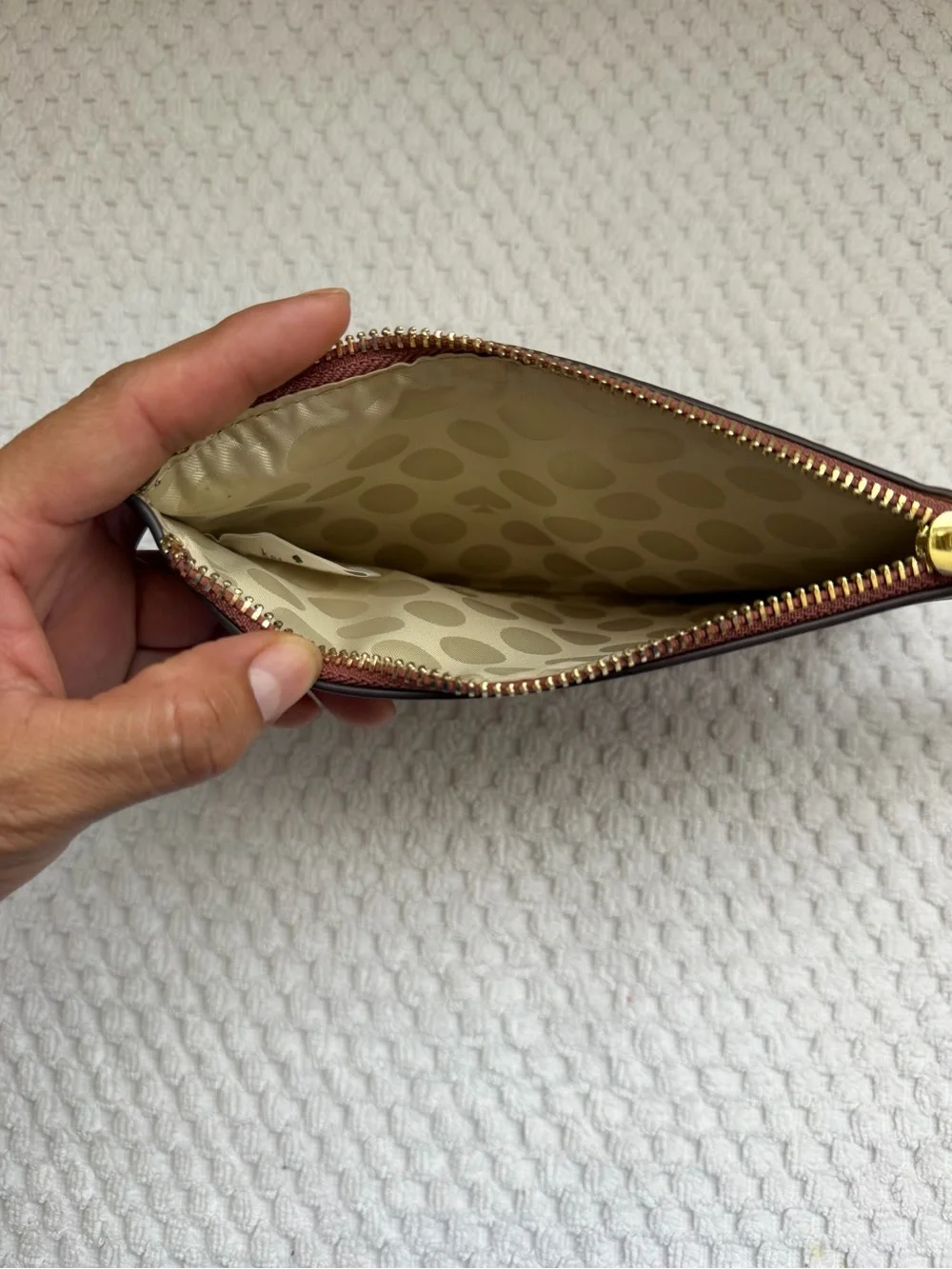 kate spade Brown Zip Wristlet with Gold Logo